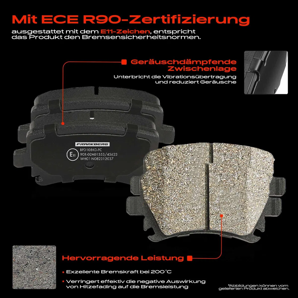 Frankberg Bremsensatz inkl. 2x Bremsscheiben + 4x Bremsbeläge Hinten Kompatibel mit A6 Avant 4F5 2004-2011 A6 4F2 2004-2011 Replace# 8E0698451F, 1K0698451