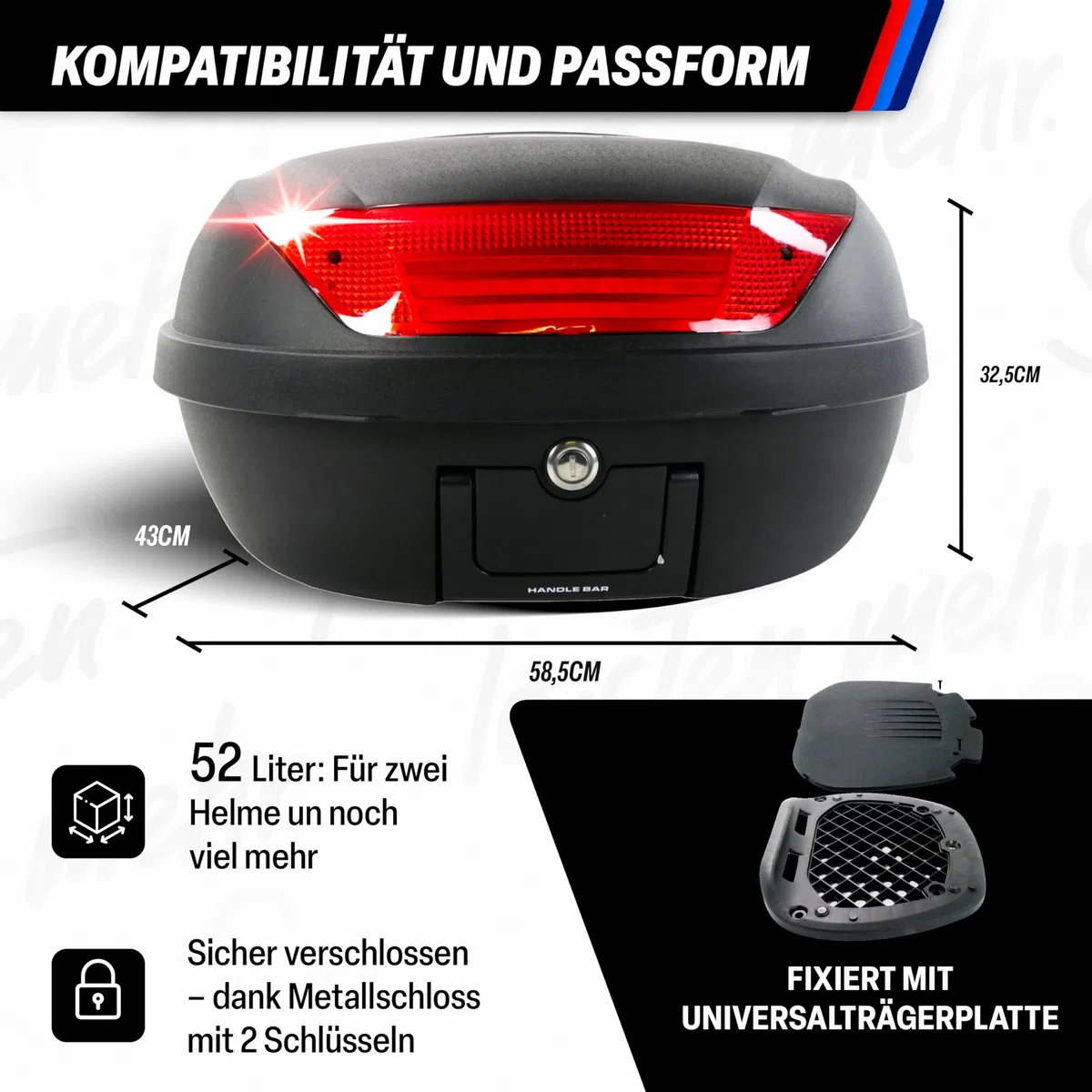 Götz Topcase XXL Motorradkoffer passend 2 Helme Top case 52L Roller Motorrad Quad