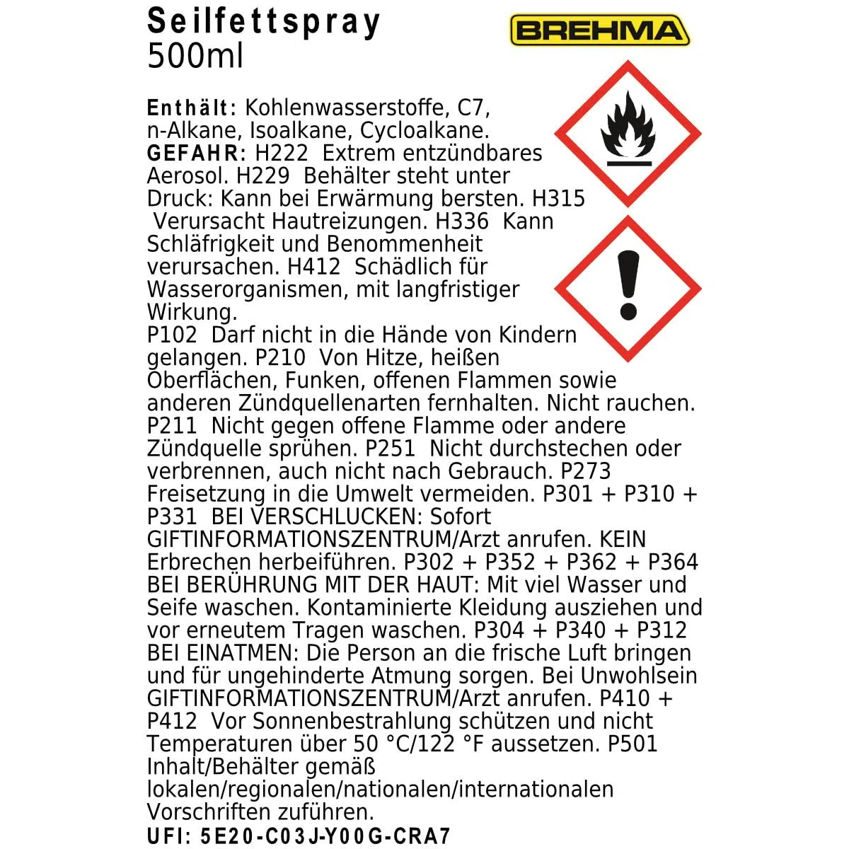 6x BREHMA Seilfett Spray 500ml Fettspray Sprühfett Kettenspray mit Griff