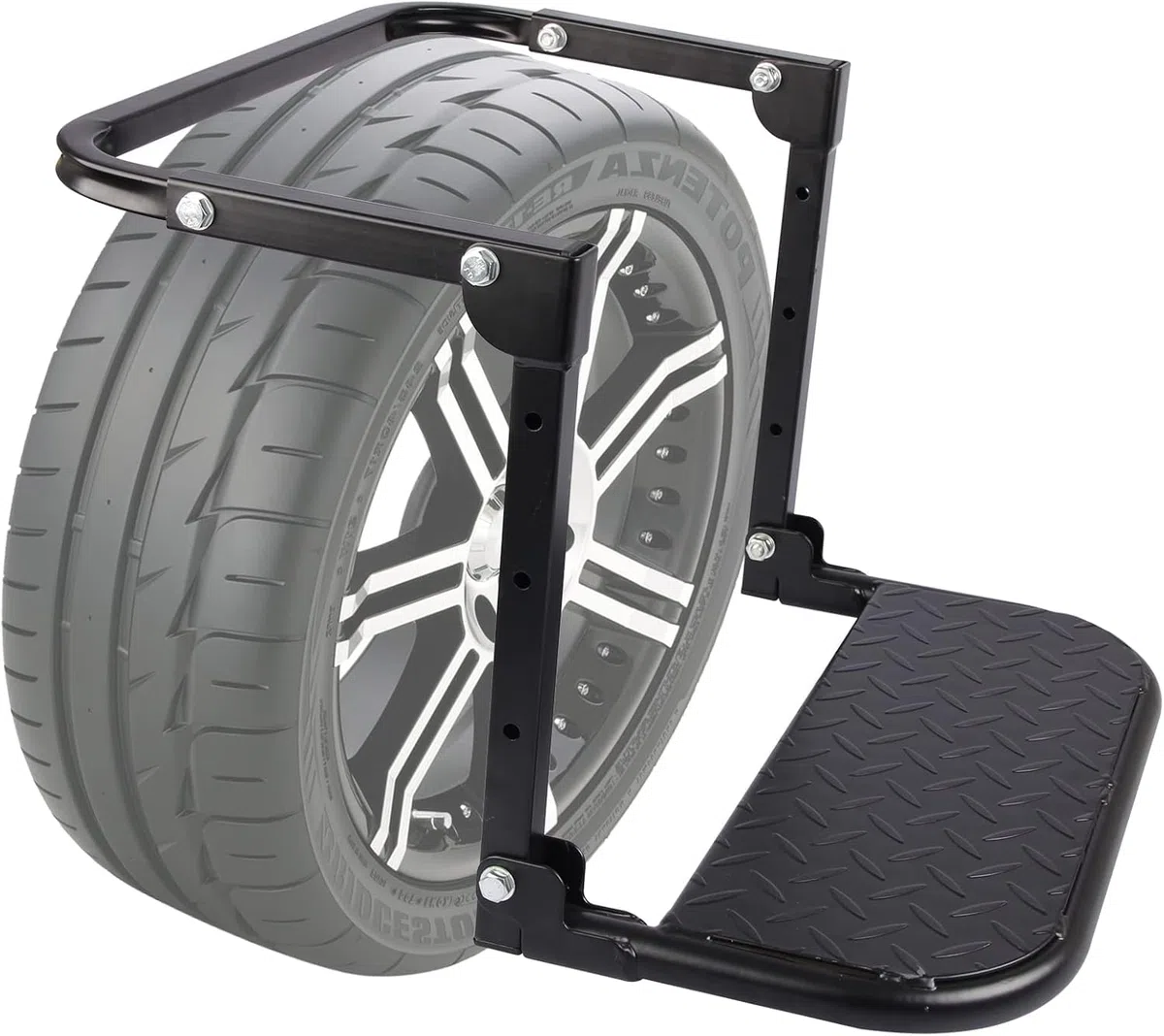 Klappbare, strapazierfähige Trittstufe für Lkw, SUV und Wohnmobile, verstellbare, am Reifen montierte Trittstufe, schwarz, für 13- bis 20-Zoll-Reifen, Tragkraft 330 lbs (für 13- bis 20-Zoll-Reifen)
