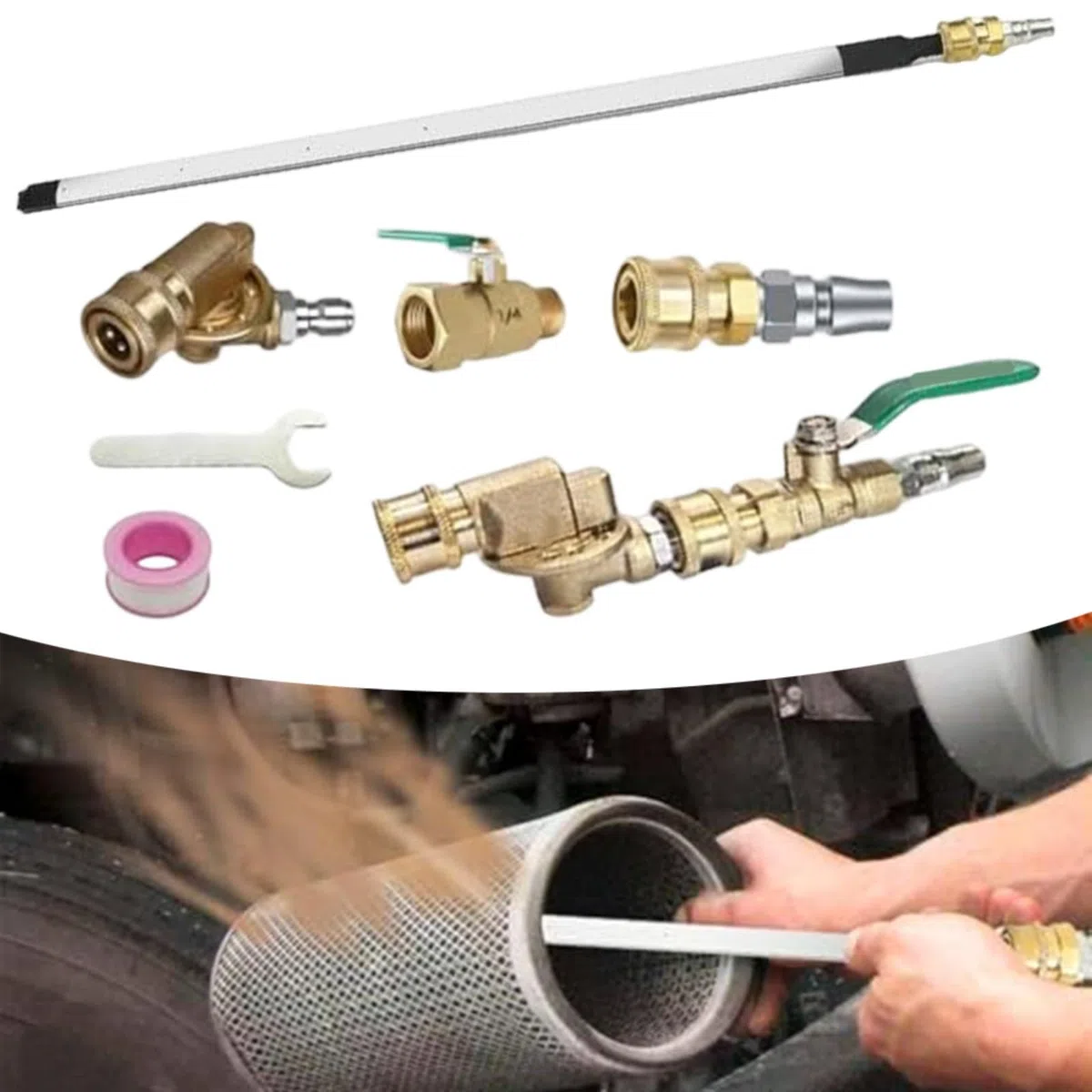 Radiator Reinigungsstange Luftfinnen Kamm Auto Kühler Reiniger Set mit 240-Grad Schnelladapter aus Edelstahl 57-60cm für PKW LKW
