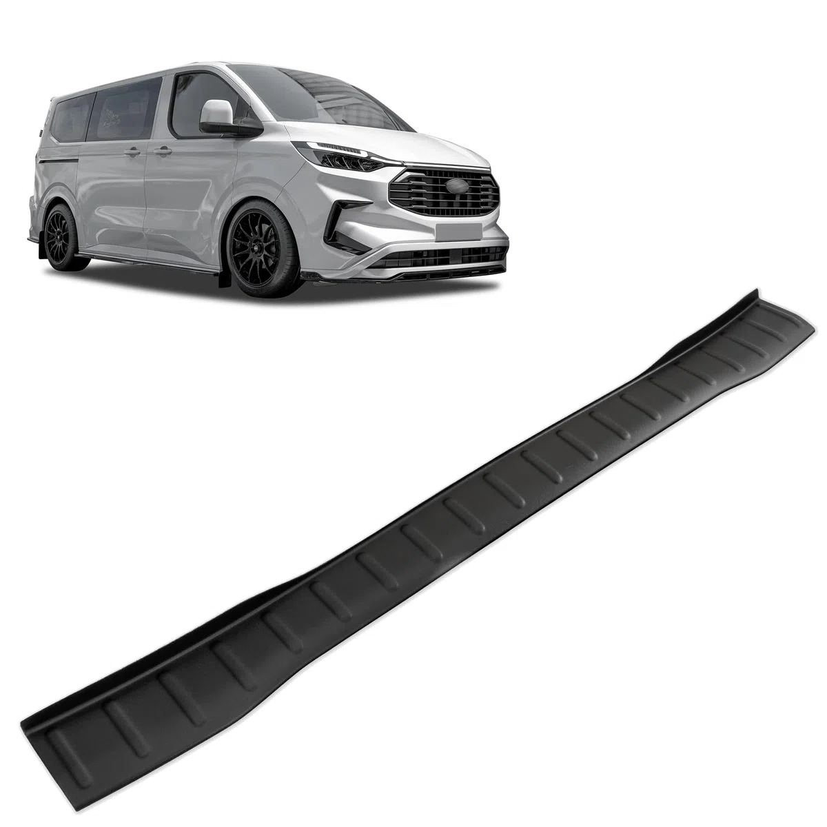 Chromemaster | Kompatibel mit Ford Tourneo Custom 2023+ | Ladekantenschutz Stoßstangenschutz; ABS-Kunststoff, Matt, Schwarz; Lackschutzleiste Sichert den Heckstoßfänger vor Beschädigung