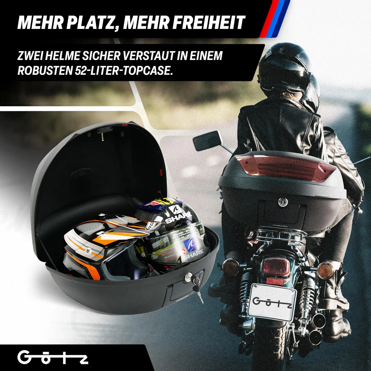 Götz Topcase XXL Motorradkoffer passend 2 Helme Top case 52L Roller Motorrad Quad