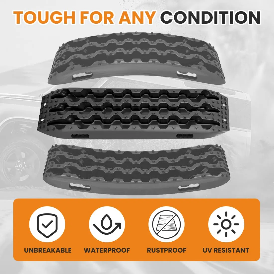 2 Stücke Sandbleche Sandboard SandbretterTraktionshilfe Anfahrhilfe Recovery Board Offroad Tracks Geeignet für Außeneinsatz bei Schnee,Sand, Schlamm für Geländewagen Wohnmobil PKW LKW (Schwarz)