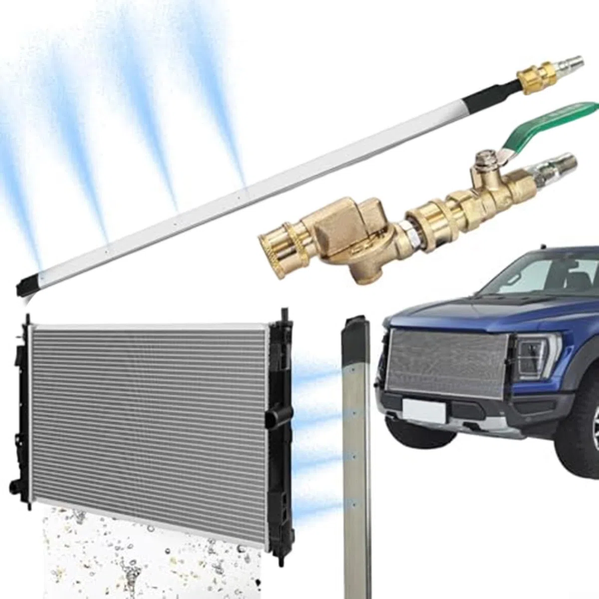Radiator Reinigungsstange Luftfinnen Kamm Auto Kühler Reiniger Set mit 240-Grad Schnelladapter aus Edelstahl 57-60cm für PKW LKW