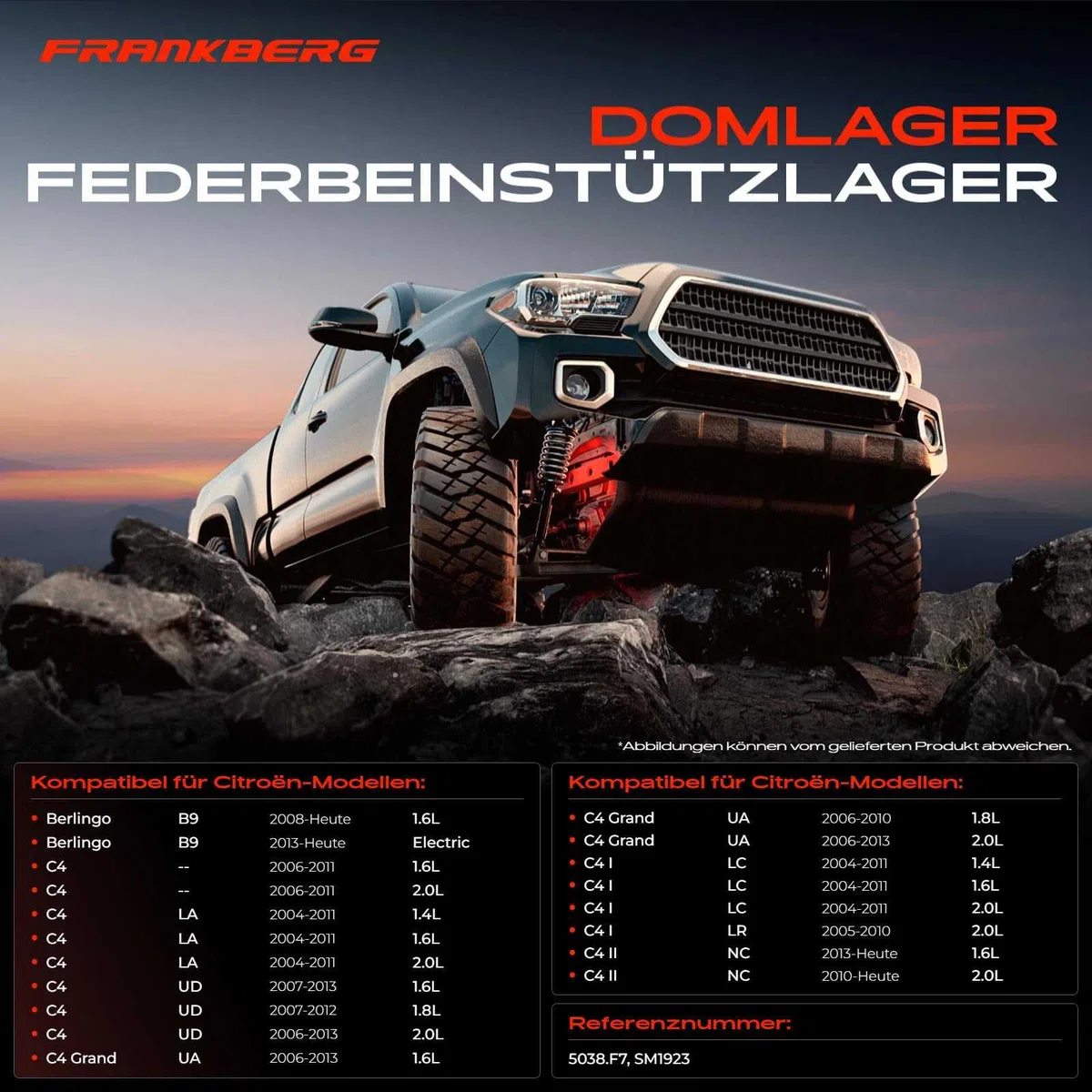 Frankberg 2x Domlager Federbeinstützlager Vorne Links Rechts Kompatibel mit Berlingo B9 C4 C4 I LC C4 LA 307 3A/C Partner C4 Picasso I UD 307 3A/C 307 Break 3E Replace# SM1923