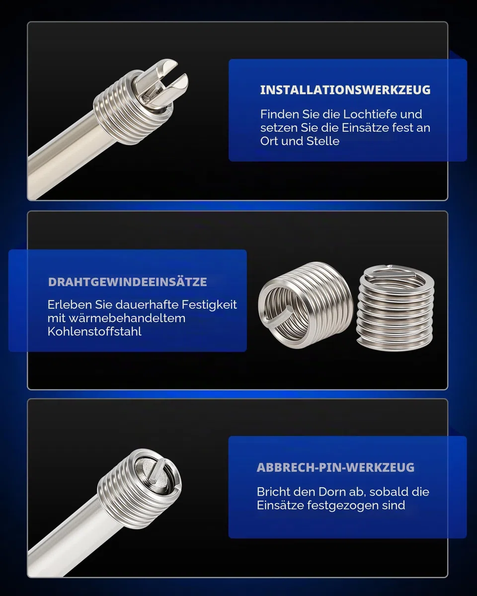 Orion Motor Tech Gewindereparatursatz 172-teilig, Gewindeeinsätze Set M5 M6 M8 M10 M12, Gewindereparatur-Set mit HSS Bohrern, Gewindebohrern und Drahtgewindeeinsätzen, Profi-Reparaturset für KFZ