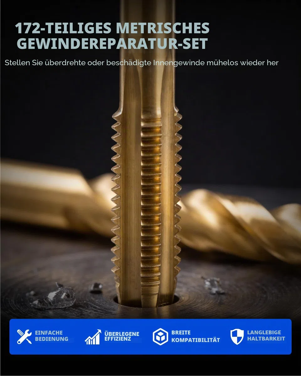 Orion Motor Tech Gewindereparatursatz 172-teilig, Gewindeeinsätze Set M5 M6 M8 M10 M12, Gewindereparatur-Set mit HSS Bohrern, Gewindebohrern und Drahtgewindeeinsätzen, Profi-Reparaturset für KFZ