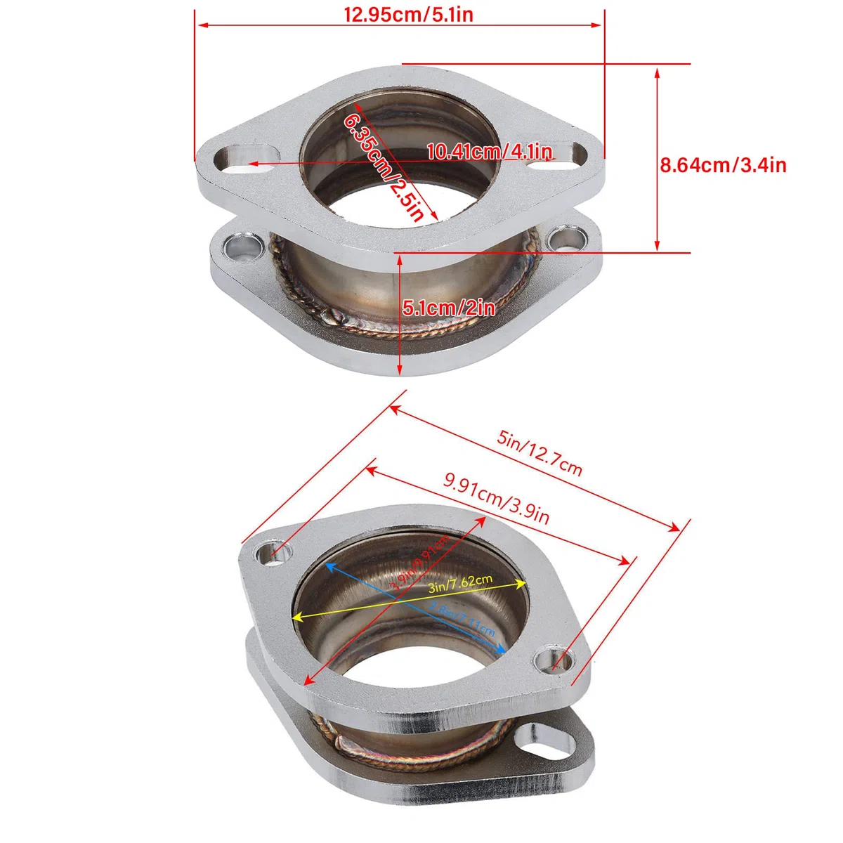 2,5 Zoll Bis 3 Zoll Auspuff-Verlängerungsflansch-Adapter, CNC-Bearbeitung aus Baustahl, für die Meisten Autos, Adapter, Auspuffrohr-Verlängerungsadapter, 2,5 Zoll Bis 3 Zoll