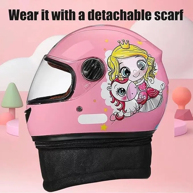 Integraler Motorradhelm für Kinder, ECE-zugelassener Rollerhelm mit Sonnenblende und abnehmbarem Schal, Rollerhelm für Jungen und Mädchen im Alter von 3 bis 12 Jahren B,48-55CM