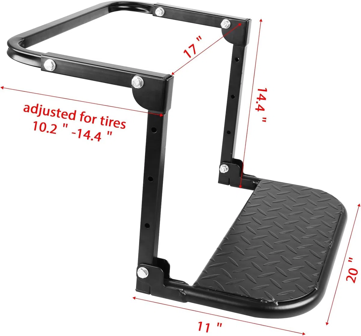 Klappbare, strapazierfähige Trittstufe für Lkw, SUV und Wohnmobile, verstellbare, am Reifen montierte Trittstufe, schwarz, für 13- bis 20-Zoll-Reifen, Tragkraft 330 lbs (für 13- bis 20-Zoll-Reifen)