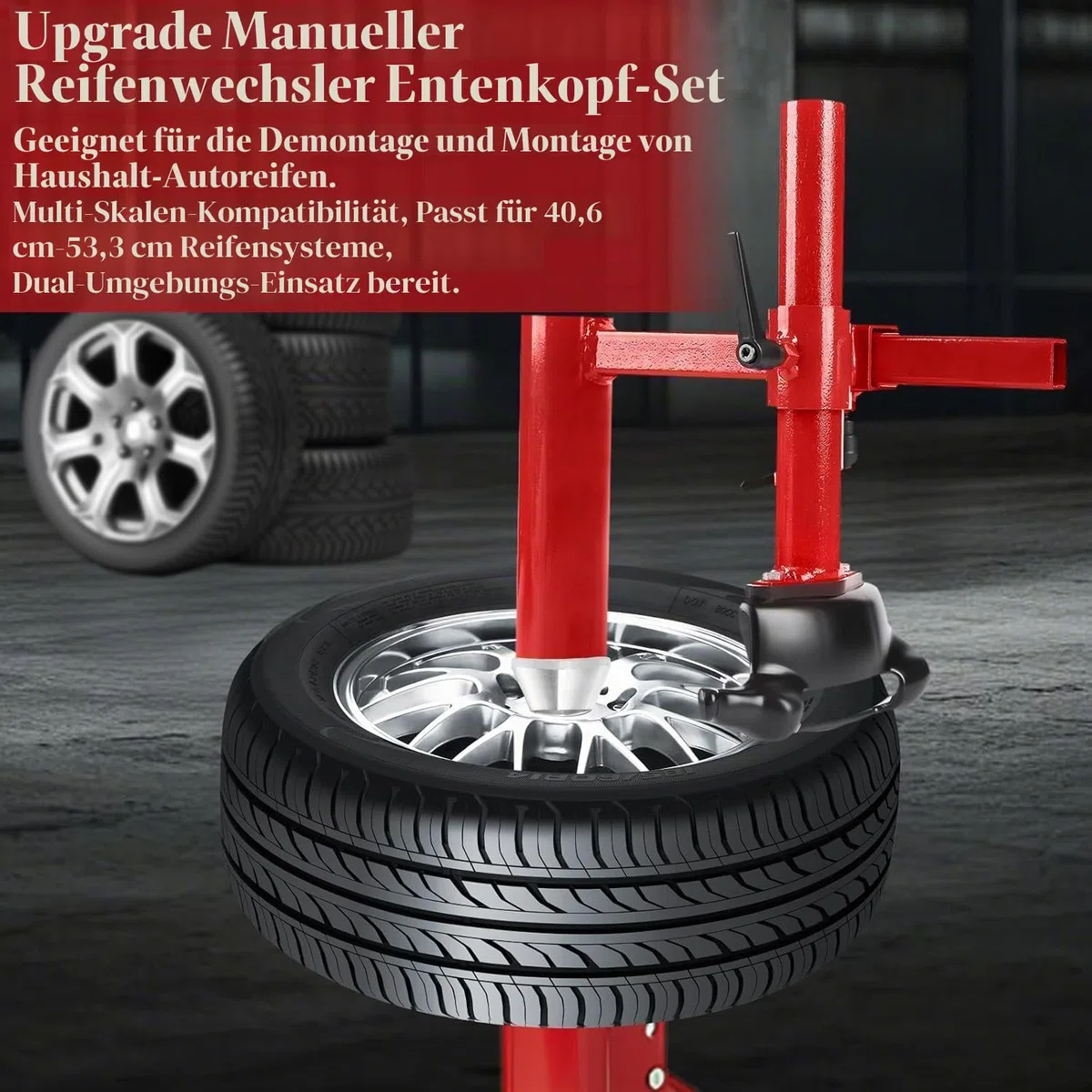 Verbessertes manuelles Reifenmontiergerät, Entenkopf-Set, Silberkegel, Lager und geschweißtes Design – stabiler Karbonstahl-Adapter für die meisten Autoreifen, hocheffizientes Reifenwechselwerkzeug