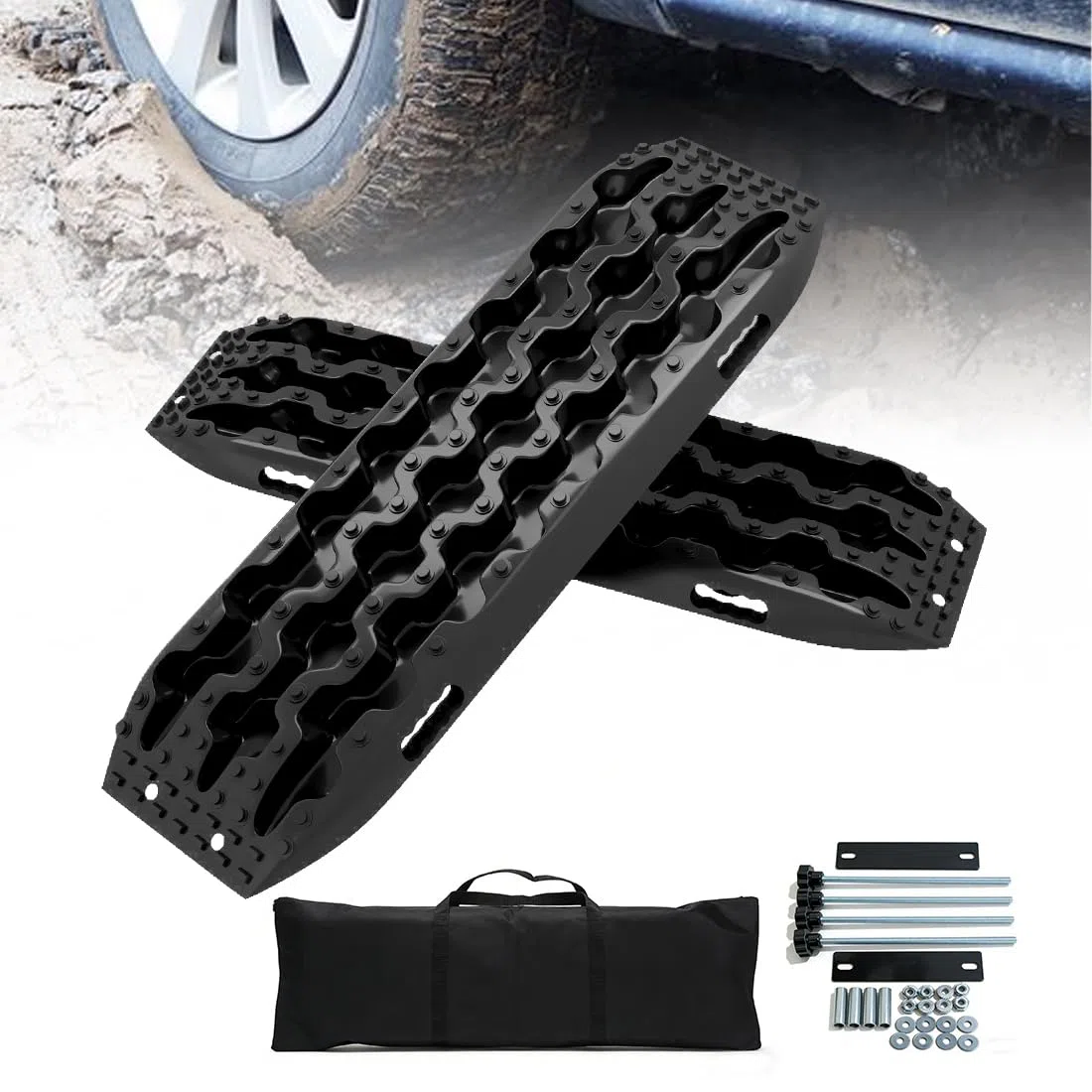 2 Stücke Sandbleche Sandboard SandbretterTraktionshilfe Anfahrhilfe Recovery Board Offroad Tracks Geeignet für Außeneinsatz bei Schnee,Sand, Schlamm für Geländewagen Wohnmobil PKW LKW (Schwarz)