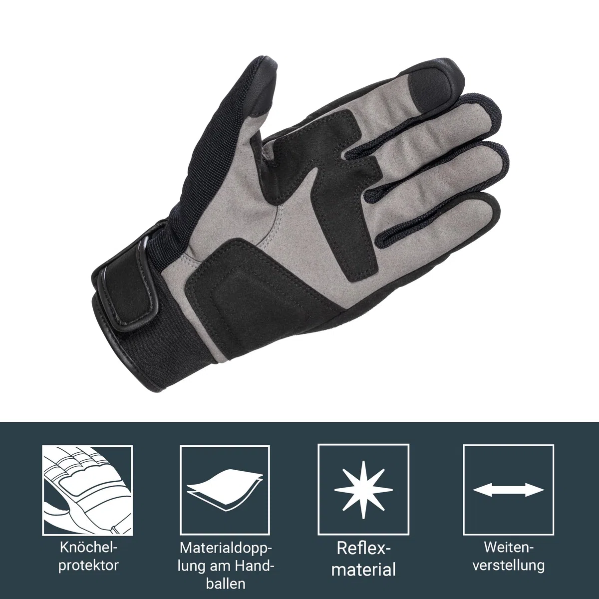FAST WAY H 2301 Motorradhandschuhe Herren, CE Zertifiziert, Leder-Textil Mix, Atmungsaktiv, Touchscreen-kompatibel, Verstellbarer Klettverschluss, Für Sommer und Übergangszeit