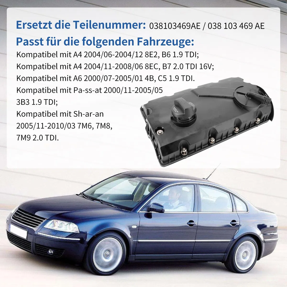 Ventildeckel Zylinderkopfhaube für Au-di A4 A6 V.W Transporter Shar#an Pa#ssat Sko-da Superb Seat Alhambra 1995-2017 038103469AE