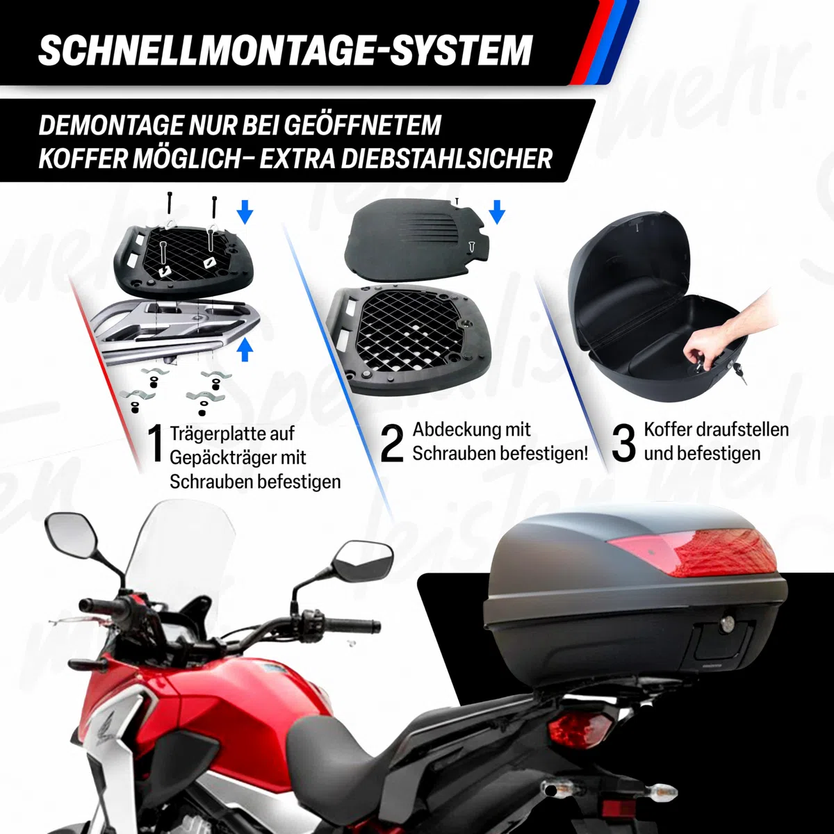 Götz Topcase XXL Motorradkoffer passend 2 Helme Top case 52L Roller Motorrad Quad