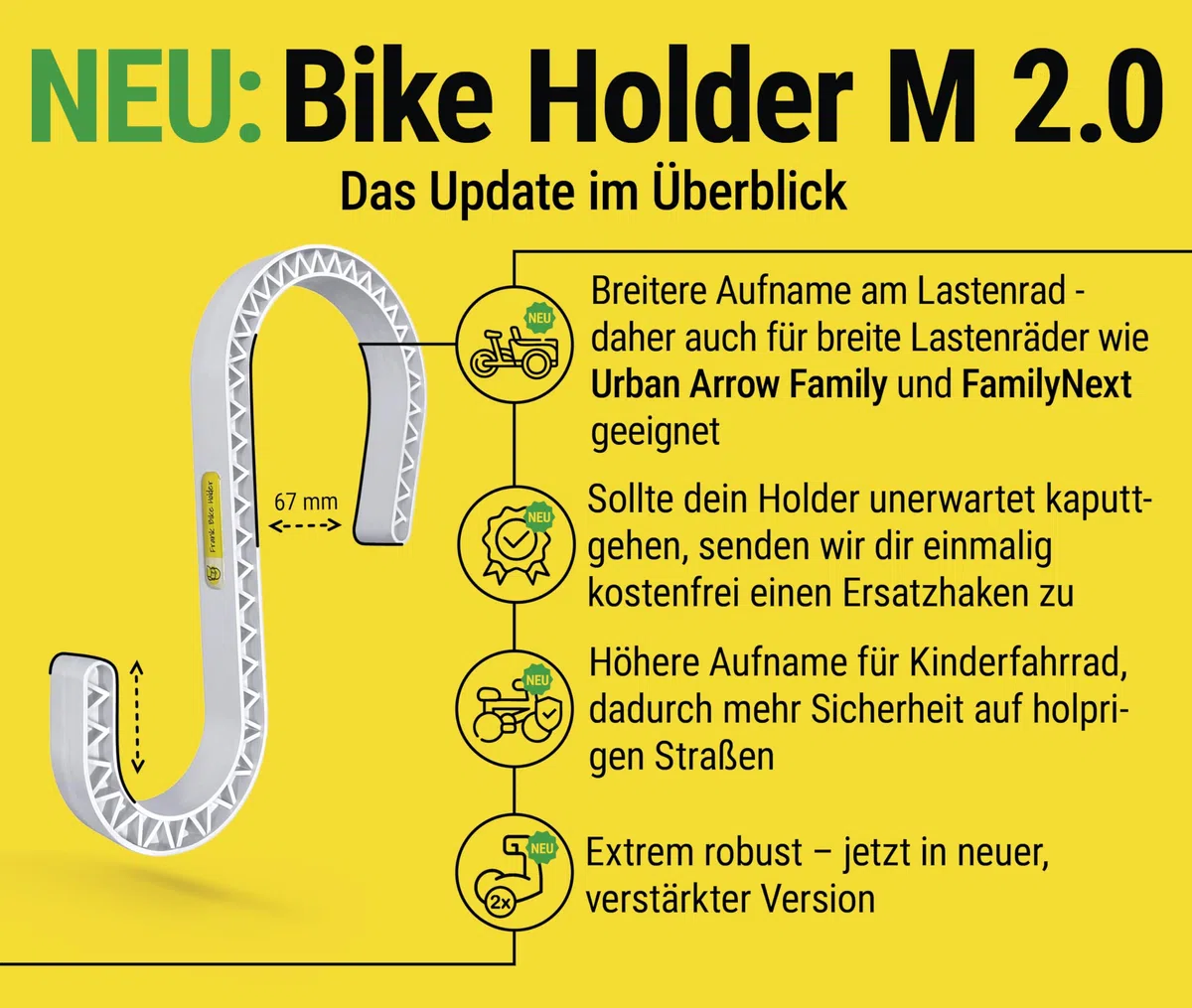 Frank Bike Holder M 2.0 – 2X Halterung für Kinderfahrrad & Laufrad am Lastenrad | kompatibel mit Urban Arrow, Cube, Riese & Müller u.v.m. | robust, leicht & sicherer Transport außen an Transportbox